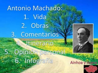 Antonio Machado: Vida Obras Comentarios Itinerario Opinión personal Infografía  Ainhoa y Joana 