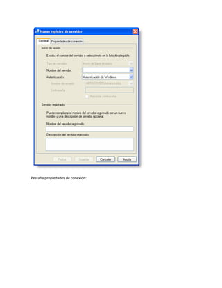 Pestaña propiedades de conexión:
 
