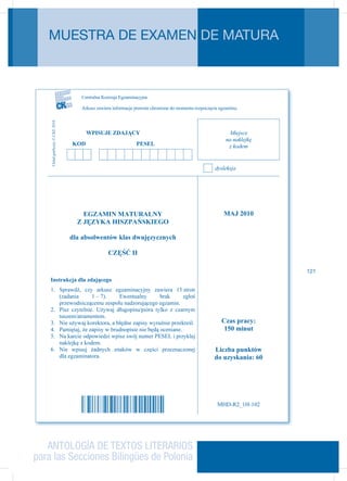 ANTOLOGÍA DE TEXTOS LITERARIOS
para las Secciones Bilingües de Polonia
MUESTRA DE EXAMEN DE MATURA
121
 