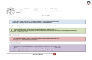 Instituto: Experimental Dr. ―Carlos Samayoa Chinchilla‖
Docente: Rodolfo Sandoval Cáceres
Nivel: Ciclo Básico
Area: Industrial
Grado: Primero
Sub-área: Dibujo Técnico en Construcción y Ciclo Escolar: 2,013
Albañileria.

PLAN ANUAL 20,13
OBJETIVOS DEL DOCENTE:

El alumno diseña bosquejos a mano alzada en hojas de papel bond para que faciliten el desarrollo de diferentes planos,
que se orientan a la formación integral y participativo, dentro del proceso de enseñanza-aprendizaje.

COMPETENCIAS MARCO:

a. Actúa con asertividad, seguridad, confianza, libertad, responsabilidad, laboriosidad, y honestidad (según C.N.B.)
b. Emplea con efectividad los procesos y conocimientos para realizar los diferentes planos de construcción que conllevan la realización de un proyecto de vivienda.
(según profesor Rodolfo Sandoval Cáceres)

EJES TRANSVARSALES:

El Eje Transversal principal de los Institutos PEMEN tiene contemplado como centro, todas y cada una de las Areas
ocupacionales que se imparten dentro de cada establecimiento.

COMPETENCIAS DE GRADO:

a. Planifica procesos que integran normas de calidad, técnicas adecuadas en el desarrollo de procesos productivos. (bienes y
servicios
(según C.N.B.)
b. Realiza dentro del aula actividades que promueve la asertividad, responsabilidad, con marco creativo y técnico en la
elaboración de planos de construcción de proyecto de una vivienda. (según profesor Rodolfo Sandoval Cáceres)

ANTOLOGIA CURRICULAR

156

 