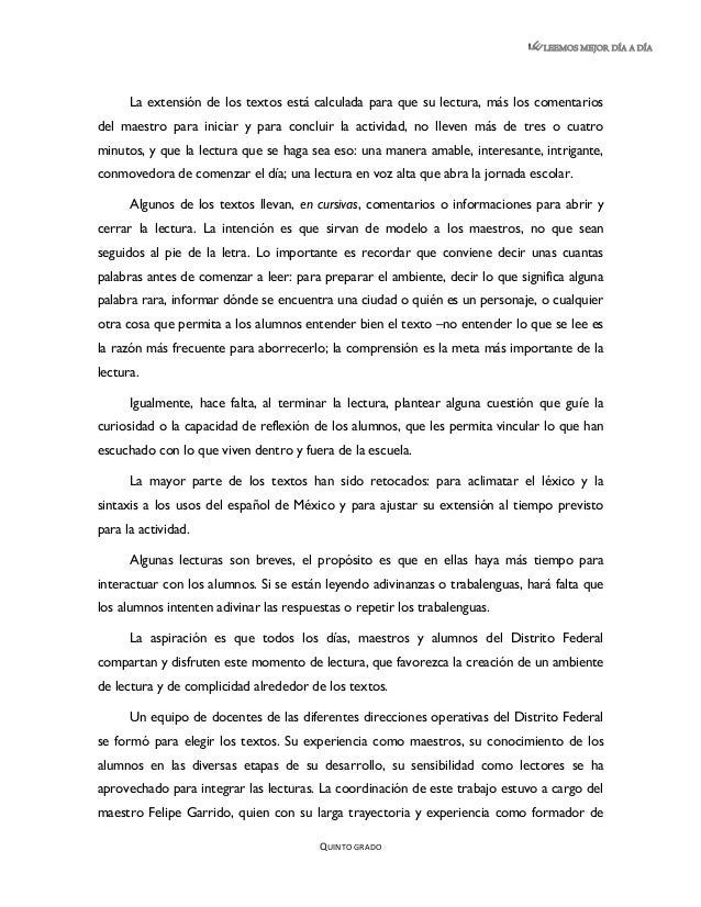 Antologia De Lecturas Leemos Mejor Dia A Dia Quinto Grado