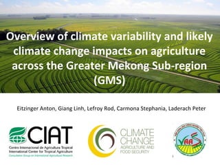 Overview of climate variability and likely
climate change impacts on agriculture
across the Greater Mekong Sub-region
(GMS)
Eitzinger Anton, Giang Linh, Lefroy Rod, Carmona Stephania, Laderach Peter
 