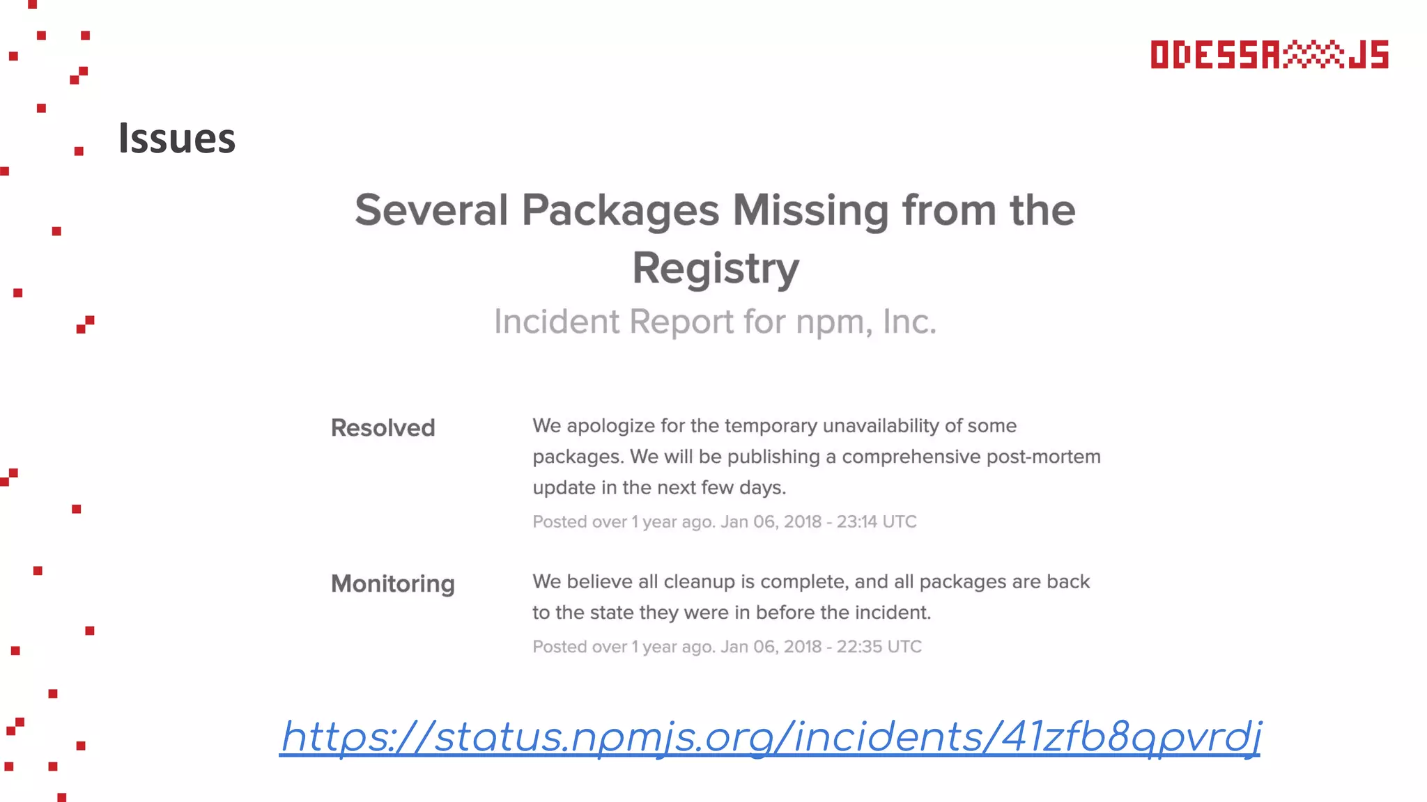 Issues
https://status.npmjs.org/incidents/41zfb8qpvrdj
 