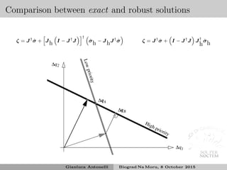 Comparison between exact and robust solutions
ζ = J†
˙σ + J
h I − J†
J
†
˙σ
h − J
hJ†
˙σ ζ = J†
˙σ + I − J†
J J†
h
˙σ
h
Gianluca Antonelli Biograd Na Moru, 8 October 2015
 