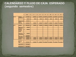 CALENDARIO Y FLUJO DE CAJA  ESPERADO (segundosemestre)