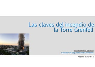 Las claves del incendio de
la Torre Grenfell
Antonio Galán Penalva
Consultor de Seguridad contra Incendios
Azpeitia 25/10/2018
 