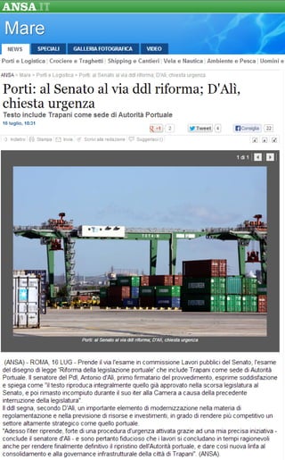 Antonio d'Alì interviene con urgenza sul ddl autorità portuali
