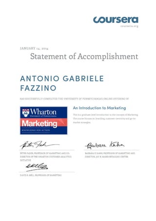 Antonio Gabriele Fazzino Coursera Marketing 2014