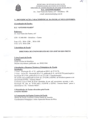 Plano Gestão EE Antonio Marin