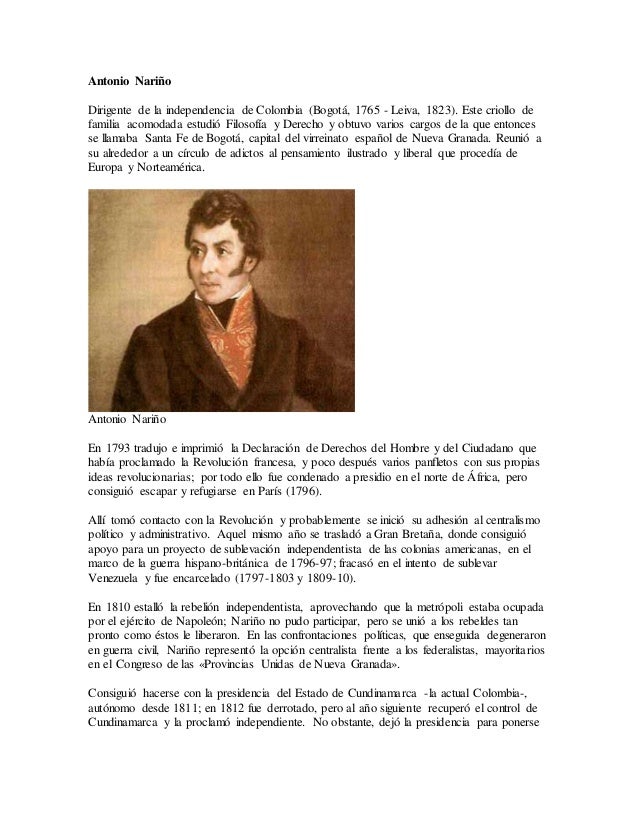 biografia de antonio nariño corta los