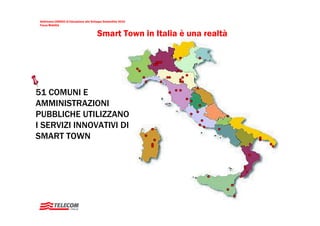 Settimana UNESCO di Educazione allo Sviluppo Sostenibile 2010
 Focus Mobilità


                                          Smart Town in Italia è una realtà




51 COMUNI E
AMMINISTRAZIONI
PUBBLICHE UTILIZZANO
I SERVIZI INNOVATIVI DI
SMART TOWN
 