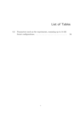 List of Tables
6.1

Parameters used on the experiments, summing up to 14 different conﬁgurations. . . . . . . . . . . . . . . . . . . . . .

v

34

 