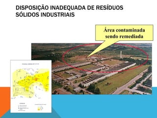 DISPOSIÇÃO INADEQUADA DE RESÍDUOS SÓLIDOS INDUSTRIAIS Área contaminada sendo remediada 