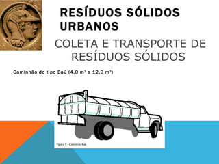 RESÍDUOS SÓLIDOS URBANOS Caminhão do tipo Baú (4,0 m 3  a 12,0 m 3 ) COLETA E TRANSPORTE DE RESÍDUOS SÓLIDOS  