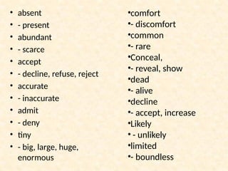 Comprehensive Guide to Common English Antonyms for Vocabulary Building ...