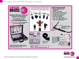 T E C H N O L O G Y F O R T H E W E L D E R ´ S W O R L D . 
www.Antorchas y accesorios para el proceso de soldadura TIG/Oscar W. Guevara/Sept-10 binzel-abicor.com 
