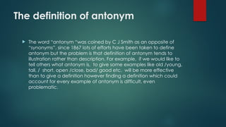 Defining Antonym ANTOYNYMS AND SPELLING SAT Preparation exams | PPTX