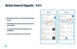 20
Behavioural Signals - 9.5%
• Each query produces one of two 3-Pack design
layouts. 
• Depending of the search query rev...