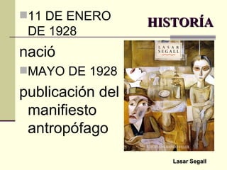 HISTORÍA 11 DE ENERO DE 1928 nació  MAYO DE 1928 publicación del manifiesto antropófago Lasar Segall 