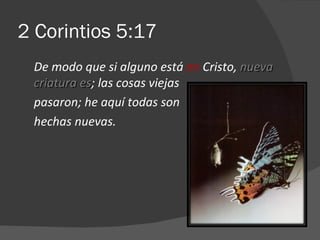 2 Corintios 5:17 De modo que si alguno está  en  Cristo,  nueva criatura es ; las cosas viejas  pasaron; he aquí todas son  hechas nuevas.  