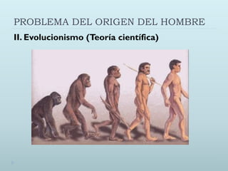 PROBLEMA DEL ORIGEN DEL HOMBRE
II. Evolucionismo (Teoría científica)
 