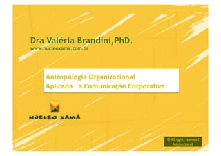 Antropologia	
  Organizacional	
  
Aplicada	
  	
  `a	
  Comunicação	
  Corpora6va	
  




                                                      ©	
  All	
  rights	
  reserved	
  
                                                            Núcleo	
  Xamã	
  
 