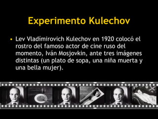 Experimento Kulechov <ul><li>Lev Vladímirovich Kulechov en 1920 colocó el rostro del famoso actor de cine ruso del momento...