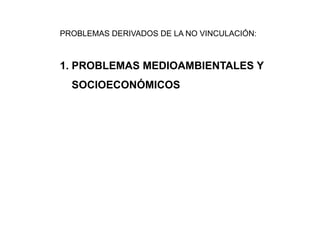 PROBLEMAS DERIVADOS DE LA NO VINCULACIÓN:



1. PROBLEMAS MEDIOAMBIENTALES Y
  SOCIOECONÓMICOS
 
