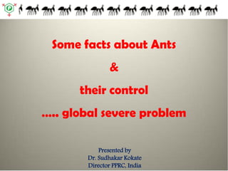Some facts about Ants& their control….. global severe problem 
Presented by 
Dr. Sudhakar Kokate 
Director PPRC, India  
