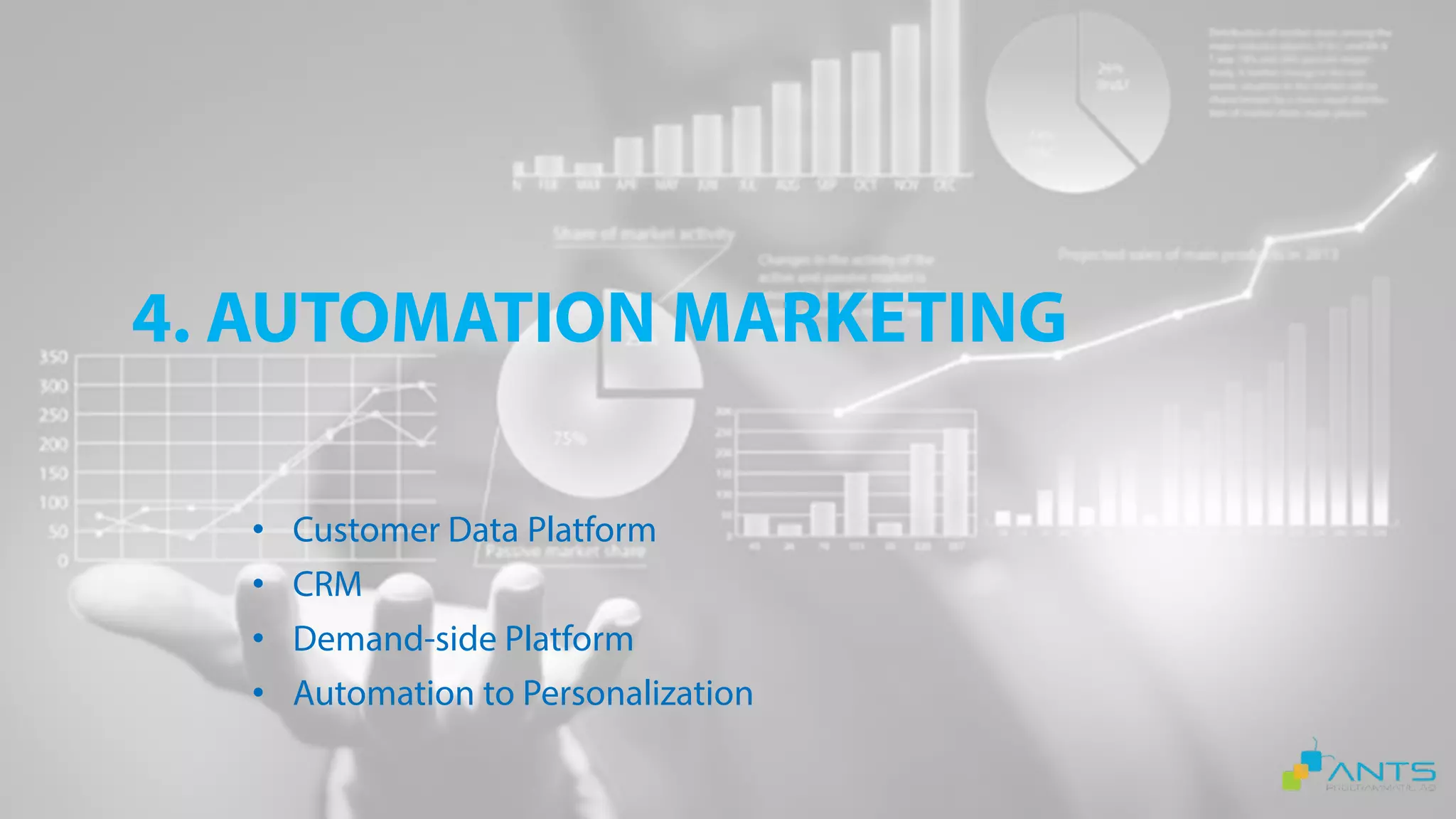4. AUTOMATION MARKETING
• Customer Data Platform
• CRM
• Demand-side Platform
• Automation to Personalization
 