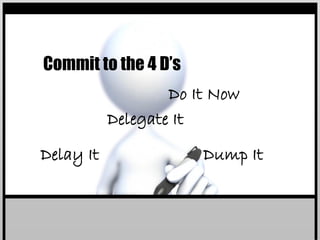 Commit to the 4 D’s 
Do It Now 
Dump It 
Delay It 
Delegate It  