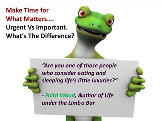Make Time for 
What Matters…. 
Urgent Vs Important. 
What's The Difference? 
“Are you one of those people who consider eat...