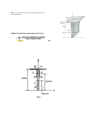 7–10.
SOLUTION
a
Ans.
Ans.
Ans.
a
Ans.MC = 0.400 kN # m
+©MC = 0; -MC + 0.533(0.75) = 0
VC = -0.533 kN
+ c©Fy = 0; VC - 0.533 = 0
NC = -2 kN
:+ ©Fx = 0; -NC - 2 = 0
+ c©Fy = 0; Ay = 0.533 kN
:+ ©Fx = 0; Ax = 2 kN
P = 0.533 kN
+©MA = 0; -2(0.6) + P(2.25) = 0
The cable will fail when subjected to a tension of 2 kN.
Determine the largest vertical load P the frame will support
and calculate the internal normal force, shear force, and
moment at a section passing through point C for this loading.
0.75 m
C
P
A
B
0.5 m0.1 m
0.75 m 0.75 m
 