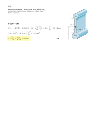 7– . Determine the internal normal force, shear force,
and moment at points D and E in the overhang beam. Point
D is located just to the left of the roller support at B, where
the couple moment acts.
2 kN/m
5 kN
3 m 1.5 m 3
4
5
A
D
B E
C
6 kN и m
1.5 m
21
 