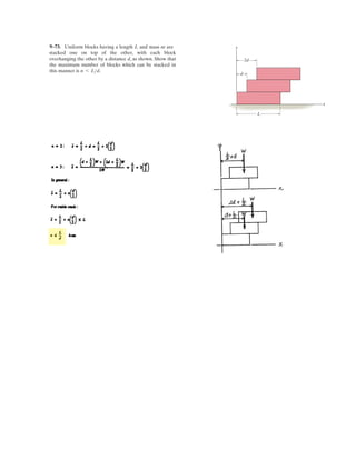 7–23.
Determine the internal normal force, shear force, and
moment at points D and E in the frame. Point D is located
just above the 400-N force.
SOLUTION
With reference to Fig. a, we have
a
Using this result and referring to Fig. b, we have
Ans.
Ans.
a
Ans.
Also, by referring to Fig. c, we can write
Ans.
Ans.
a
Ans.
The negative sign indicates that ND, NE, and VE acts in the opposite sense to that
shown in the free-body diagram.
ME = 190 N # m
335.34 cos 30°(1) - 200(1)(0.5) - ME = 0+©ME = 0;
VE = -90.4 NVE + 335.34 cos 30° - 200(1) = 0+ c ©Fy = 0;
NE = -168 N-NE - 335.34 sin 30° = 0©Fx = 0;:
+
MD = 348 N # m
335.34 cos 30°(2) + 335.34 sin 30°(1) - 200(2)(1) - MD = 0+©MD = 0;
ND = -110 N335.34 cos 30° - 200(2) - ND = 0+ c ©Fy = 0;
VD = 168 NVD - 335.34 sin 30° = 0©Fx = 0;:
+
FB = 335.34 N
FB cos 30°(2) + FB sin 30°(2.5) - 200(2)(1) - 400(1.5) = 0+©MA = 0;
1 m
2 m
1 m
200 N/m
400 N
30Њ
1.5 m
A
D
BE
C
2.5 m
 
