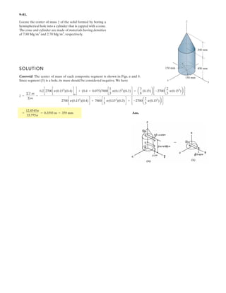 A
45Њ
75 mm
4 kN
4 kN
7–3 .
The hook supports the 4-kN load. Determine the internal
normal force, shear force, and moment at point A.
SOLUTION
With reference to Fig. a,
Ans.
Ans.
a
Ans.MA = 0.212 kN # m = 212 N # m
4 sin 45°(0.075) - MA = 0+©MA = 0;
NA = 2.83 kNNA - 4 sin 45° = 0+a©Fy¿ = 0;
VA = 2.83 kNVA - 4 cos 45° = 0+Q©Fx¿ = 0;
1
 