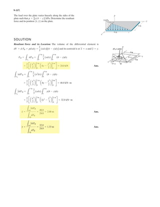 7–59.
SOLUTION
a
Mmax = 0.75(1.732) - 0.08333(1.732)3
= 0.866
M = 0.75 x - 0.08333 x3
+©M = 0; M + a
1
2
b(0.5 x) (x) a
1
3
xb - 0.75 x = 0
x = 1.732 m
V = 0 = 0.75 - 0.25x2
V = 0.75 - 0.25x2
+ c©Fy = 0; 0.75 -
1
2
x (0.5x) - V = 0
Draw the shear and moment diagrams for the beam.
A B
3 m
1.5 kN/m
 