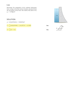 7–62.
SOLUTION
By similar triangles
Ans.
a Ans.+ ©M = 0; -M-
ght
2d
x2
a
x
3
b = 0 M = -
ght
6d
x3
+ c ©Fy = 0; V -
ght
2d
x2
= 0 V =
ght
2d
x2
W = gV = ga
1
2
yxtb = gc
1
2
a
h
d
xbxtd =
ght
2d
x2
y
x
=
h
d
y =
h
d
x
The cantilevered beam is made of material having a specific
weight Determine the shear and moment in the beam as
a function of x.
g.
h
d
x
t
 