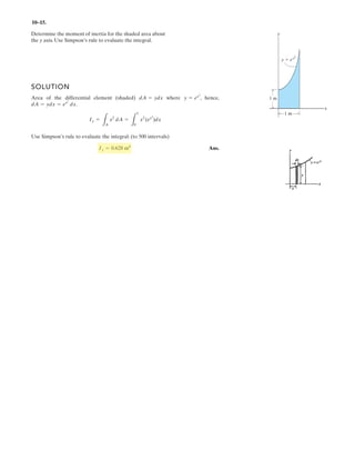 7–76.
Draw the shear and moment diagrams for the beam.
SOLUTION
Support Reactions:
a
Ay + 8.90 - 10.0 - 8 = 0 Ay = 9.10 kN+ c ©Fy = 0;
By 1102 - 10.012.52 - 8182 = 0 By = 8.90 kN+ ©MA = 0;
8kN
2 kN/m
5 m 3 m 2 m
A B
8
9.10
8.90
9.10
4.55 –0.90
–8.90
20.7 20.5
17.8
4.55
 