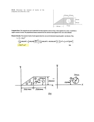 7–86.
SOLUTION
Support Reactions:
a
Ay =
w0 L
3
+ c©Fy = 0; Ay +
7w0 L
6
- w0 L -
w0 L
2
= 0
By =
7w0 L
6
+©MA = 0; By(L) - w0La
L
2
b -
w0 L
2
a
4L
3
b = 0
Draw the shear and moment diagrams for the beam. w0
A
B
LL
 
