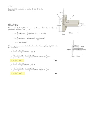 7–100.
If cylinder E has a mass of 20 kg and each cable segment can
sustain a maximum tension of 400 N, determine the largest mass
of cylinder F that can be supported.Also, what is the sag yC?
SOLUTION
We will assume that cable AB is subjected to the greatest tension, i.e., TAB = 400 N.
Based on this assumption, MF can be obtained by considering the equilibrium of the
free-body diagram shown in Fig. a.We have
a+
Ans.
Analyzing the equilibrium of joint B and referring to the free-body diagram shown
in Fig. b, we have
Solving,
Using these results and analyzing the equilibrium of joint C,
Solving,
By comparing the above results, we realize that cable AB is indeed subjected to the
greatest tension.Thus,
Ans.
Using the result of either or , the geometry of the cable gives
Ans.
or
Ans.yC = 3.03 m
yC - 1
2
= tan f = tan 45.45°
yC = 3.03 m
yC - 2
2
= tan u = tan 27.29°
fu
MF = 37.5 kg
TCD = 342.11 Nf = 45.45°
TCD sin f + 270.05 sin 27.29° - 37.47(9.81) = 0+ c ©Fy = 0;
TCD cos f - 270.05 cos 27.29° = 0©Fx = 0;:
+
TBC = 270.05 N
u = 27.29°
400a
4
5
b - 20(9.81) - TBC sin u = 0+ c ©Fy = 0;
TBC cos u - 400a
3
5
b = 0©Fx = 0;:
+
MF = 37.47 kg
MF(9.81)(2) + 20(9.81)(4) - 400a
3
5
b(1) - 400a
4
5
b(4) = 0©MD = 0;
2 m
1 m
1.5 m 2 m 2 m
B
E
F
C
D
A
yC
 