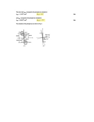 7–111.
If the slope of the cable at support A is zero, determine the
deflection curve y = f(x) of the cable and the maximum
tension developed in the cable.
SOLUTION
Using Eq. 7–12,
Applying the boundary condition at x = 0 results in C1 = 0.
Applying the boundary condition y = 0 at x = 0, we have
Thus,
Applying the boundary condition y = 4.5 m at x = 12 m, we have
Substituting this result into Eqs. (1) and (2), we obtain
and
Ans.
The maximum tension occurs at point B where the cable makes the greatest angle
with the horizontal. Here,
Thus,
Ans.Tmax =
FH
cos umax
=
51.876(103
)
cos 30.50°
= 60.207(103
) N = 60.2 kN
umax = tan-1
a
dy
dx
`
x = 12 m
b = tan-1
c0.5890 sina
p
24
(12)b d = 30.50°
= 4.5a1 - cos
p
24
xb m
y =
2304(103
)
p2
(51.876)(103
)
c1 - cos
p
24
x d
= 0.5890 sin
p
24
x
dy
dx
=
96(103
)
p(51.876)(103
)
sin
p
24
x
FH = 51.876(103
) N
4.5 =
2304(103
)
p2
FH
c1 - cos
p
24
(12)d
y =
2304(103
)
p2
FH
c1 - cos
p
24
x d
C2 =
2304(103
)
p2
FH
0 = -
24
p
c
96(103
)
pFH
cos 0°d + C2
dy
dx
= 0
y = -
24
p
c
96(103
)
pFH
cos
p
24
x d + C1x + C2
y =
1
FH L
24
p
c4(103
)d sin
p
24
x + C1
y =
1
FH L
a
L
4 cos
p
24
* dxbdx
y =
1
FH L
a
L
w(x)dxbdx
12 m
4.5 m
4 kN/m
y
x
B
A
––
24
w ϭ 4 cos x
p
 