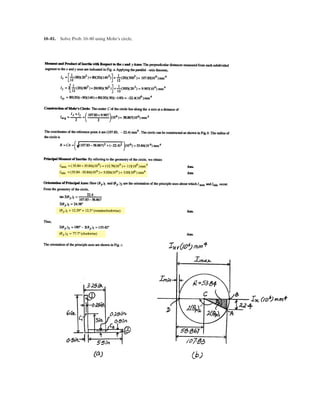 7–112.
SOLUTION
The Equation of The Cable:
(1)
(2)
Boundary Conditions:
at then from Eq. (1)
at then from Eq. (2)
Thus, (3)
at then from Eq. (3)
and
at and the maximum tension occurs when
The maximum tension in the cable is
Ans.Tmax =
FH
cos umax
=
1 267 265.47
cos 12.61°
= 1 298 579.01 N = 1.30 MN
umax = 12.61°
tan umax =
dy
dx
`
x=100 m
= 0.4735110-3
211002 + tan 10°
u = umax.x = 100 mu = umax
= 0.4735110-3
2x + tan 10°
=
600
1 267 265.47
x + tan 10°
dy
dx
=
w0
FH
x + tan 10°
20 =
600
2FH
11002
2 + tan 10°11002 FH = 1 267 265.47 N
x = 100 m,y = 20 m
y =
w0
2FH
x2
+ tan 10°x
tan 10° =
1
FH
1C12 C1 = FH tan 10°x = 0,
dy
dx
= tan 10°
0 =
1
FH
1C22 C2 = 0x = 0,y = 0
dy
dx
=
1
FH
1w0x + C12
=
1
FH
¢
w0
2
x2
+ C1x + C2≤
y =
1
FH L
11w1x2dx2 dx
Determine the maximum tension developed in the cable if
it is subjected to a uniform load of 600 N/m.
x
20 m
100 m
600 N/m
y
A
B10°
 