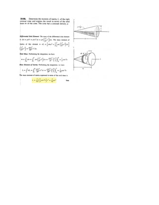 7–117.
Show that the deflection curve of the cable discussed in
Example 7–13 reduces to Eq. 4 in Example 7–12 when the
hyperbolic cosine function is expanded in terms of a series
and only the first two terms are retained. (The answer
indicates that the catenary may be replaced by a parabola in
the analysis of problems in which the sag is small. In this
case, the cable weight is assumed to be uniformly
distributed along the horizontal.)
SOLUTION
Substituting into
Using Eq. (3) in Example 7–12,
We get QEDy =
4h
L2
x2
FH =
w0L2
8h
=
w0x2
2FH
=
FH
w0
B 1 +
w2
0x2
2F2
H
+ Á - 1R
y =
FH
w0
Bcosh ¢
w0
FH
x≤ - 1R
cosh x = 1 +
x2
21
+ Á
 