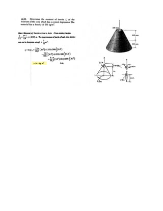 7 122.
A uniform cord is suspended between two points having
the same elevation. Determine the sag-to-span ratio so
that the maximum tension in the cord equals the cord’s
total weight.
SOLUTION
From Example 7–15.
At
when
Ans.
h
L
= 0.141
0.1547 L
2h
= 0.5493
h =
FH
w0
e
1
C
1 - tanh2
a
w0L
2FH
b
- 1 u = 0.1547¢
FH
w0
≤
h =
FH
w0
Bcosh ¢
w0
FH
x≤ - 1R
y = hx =
L
2
,
w0L
2FH
= tanh-1
10.52 = 0.5493
tanh¢
w0L
2FH
≤ =
1
2
2FH sinh¢
w0L
2FH
≤ = FH cosh ¢
w0L
2FH
≤
w012s2 = FH cosh ¢
w0L
2FH
≤
Tmax =
FH
cos umax
cos umax =
1
cosha
w0L
2FH
b
dy
dx
`
max
= tan umax = sinh¢
w0L
2FH
≤
x =
L
2
,
y =
FH
w0
Bcosh ¢
w0
FH
x≤ - 1R
s =
FH
w0
sinh ¢
w0
FH
x≤
–
 