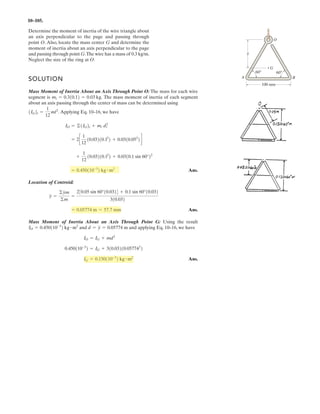 7–126.
SOLUTION
Ans.
a
Ans.M = 10x - x2
- 30
+ ©M = 0; M + 30 - 10x + 2x a
x
2
b = 0
V = 10 - 2x
+ c©Fy = 0; -V + 10 - 2x = 0
Draw the shear and moment diagrams for the beam.
5 m
2 kN/m
5 kN m
B
A
 