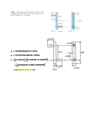 7–130.
SOLUTION
Support Reactions: The 6 kN load can be replacde by an equivalent force and
couple moment at B as shown on FBD (a).
a
Shear and Moment Functions: For [FBD (b)],
Ans.
a Ans.
For [FBD (c)],
Ans.
a
Ans.M = 527.0 - 4.50x6 kN # m
6.364 sin 45°16 - x2 - M = 0+ ©M = 0;
V + 6.364 sin 45° = 0 V = -4.50 kN+ c ©Fy = 0;
3 mx ◊ 6 m
M - 1.50x = 0 M = 51.50x6 kN # m+ ©M = 0;
1.50 - V = 0 V = 1.50 kN+ c ©Fy = 0;
0 ◊ x3 m
Ay + 6.364 sin 45° - 6 = 0 Ay = 1.50 kN+ c ©Fy = 0;
FCD sin 45°162 - 6132 - 9.00 = 0 FCD = 6.364 kN+ ©MA = 0;
Draw the shear and moment diagrams for the beam ABC.
A C
D
B
3 m 1.5 m
1.5 m
1.5 m
6 kN
45°
 