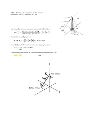 2– . The mast is subjected to the three forces shown.
Determine the coordinate direction angles of
F1 so that the resultant force acting on the mast is
.FR = 5350i6 N
a1, b1, g1
F3 ϭ 300 N
F2 ϭ 200 N
x
z
F1
y
b1
a1
g1
80
.
.
.
 