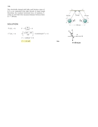 2
The positions of point A on the building and point B on the antenna have been measured relative
to the electronic distance meter (EDM) at O. Determine the distance between A and B. Hint:
Formulate a position vector directed from A to B; then determine its magnitude.
Given:
a 460 m
b 653 m
D 60 deg
E 55 deg
T 30 deg
I 40 deg
Solution:
rOA
a cos I  