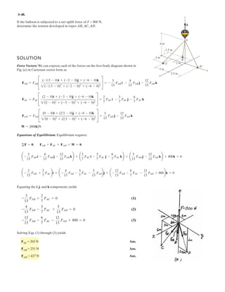 2–1 Determine the projection of force
acting along line AC of the pipe assembly. Express the result
as a Cartesian vector.
F = 400 N
x
A
B
C
y
z
4 m
3 m
F ϭ 400 N
30Њ
45Њ
N
N
24.
 